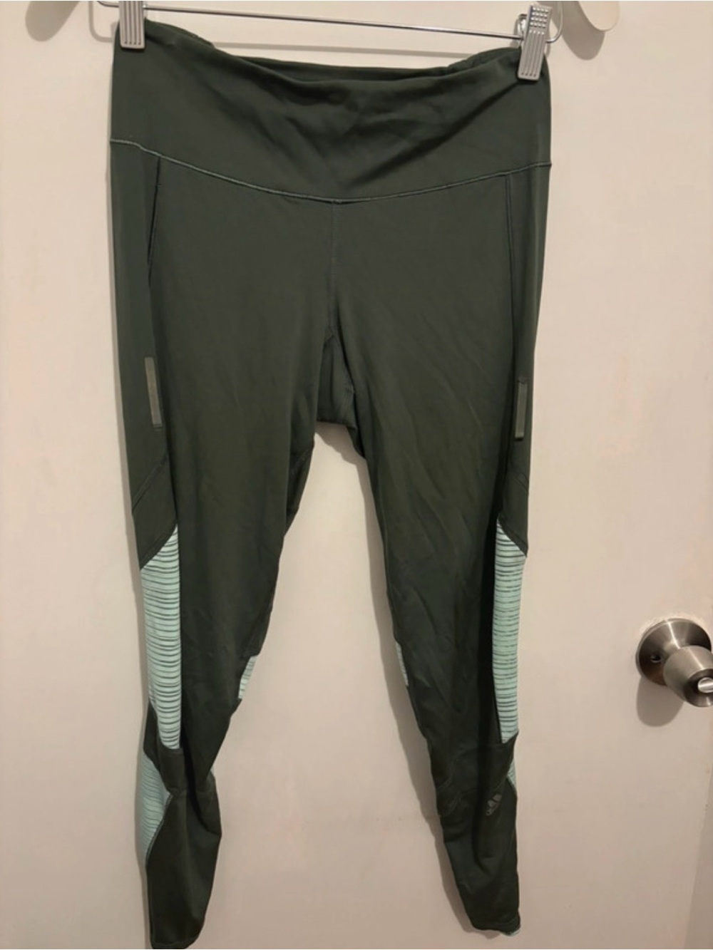 adidas Olive Green Leggings with Mint Accent